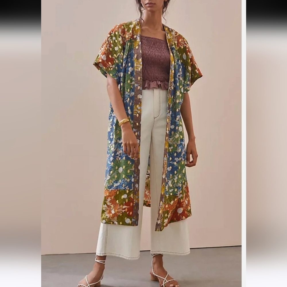 Current Air Floral Multi-Color Long Kimono